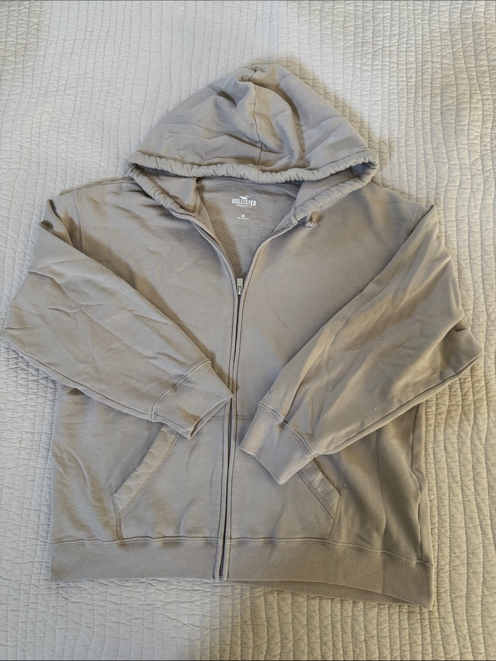 Hollister Men's Zip-Up Hoodie - Light Beige